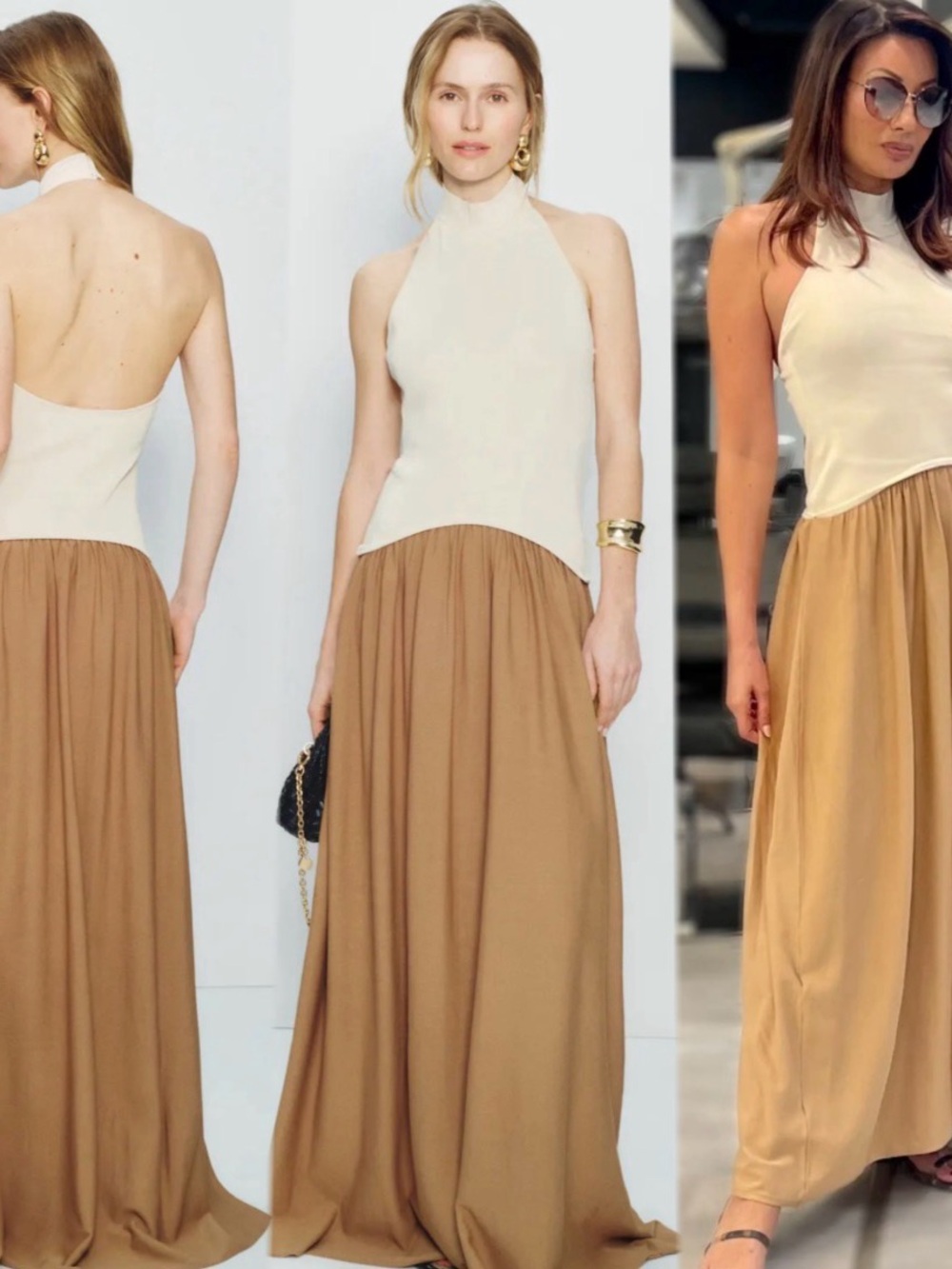 Solid & Striped Soglio Halter Dress in Cream and Tan size M.